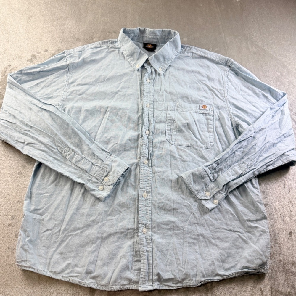 Dickies Men's XL Light Blue Chambray Long Sleeve Button Down Work Shirt Cotton